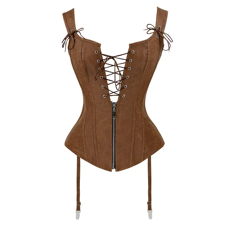 Tan Strappy Corset With Zip