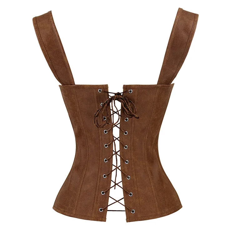 Tan Strappy Corset With Zip
