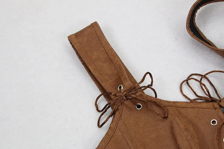 Tan Strappy Corset With Zip