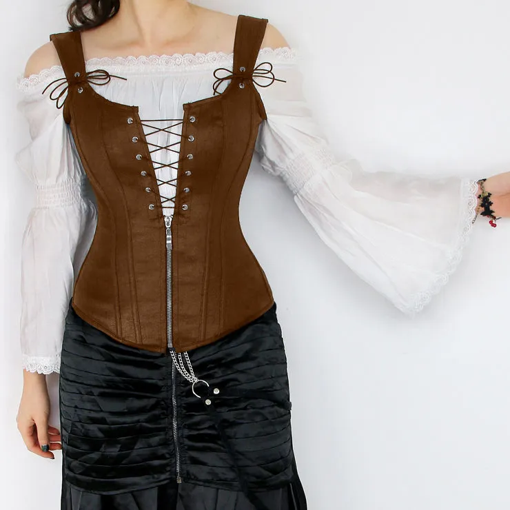 Tan Strappy Corset With Zip