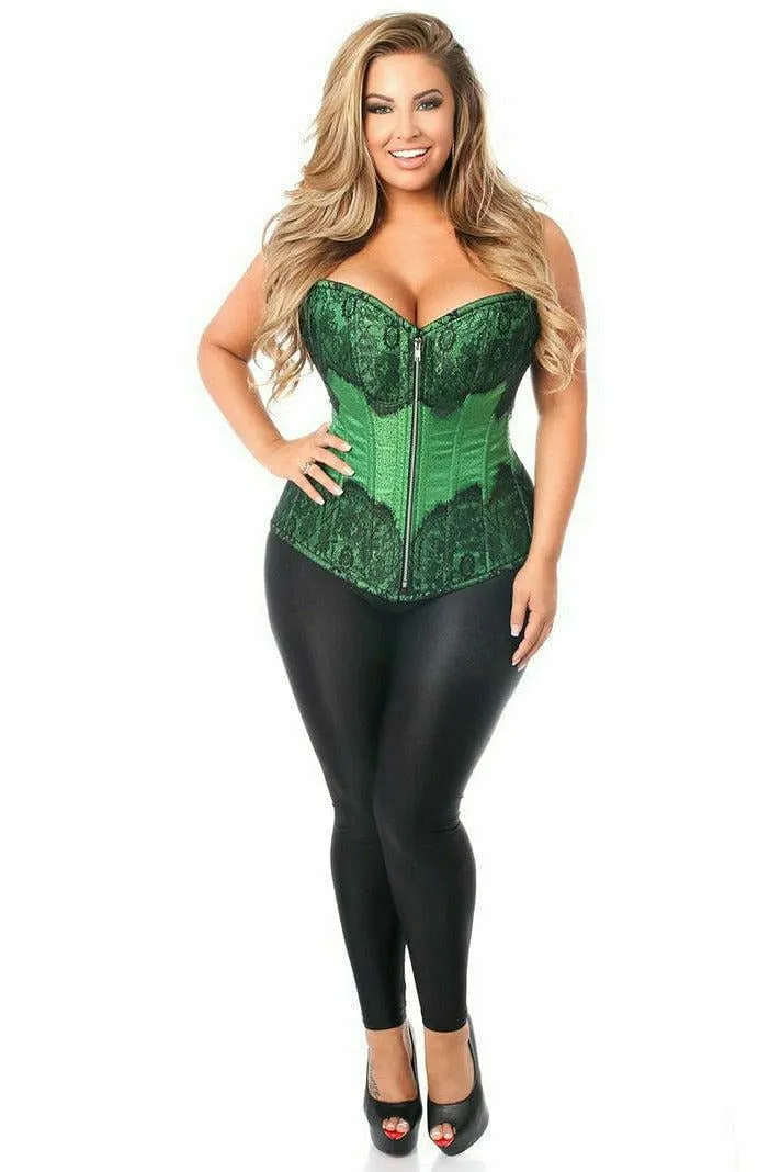 Top Drawer Emerald Brocade Steel Boned Corset w/Black Eyelash Lace