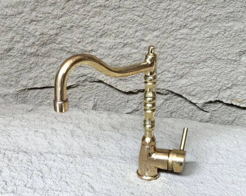 Unlacquered Brass Bathroom Sink Faucet – Solid Brass Mixer Faucet, Single Handle Deck Mount