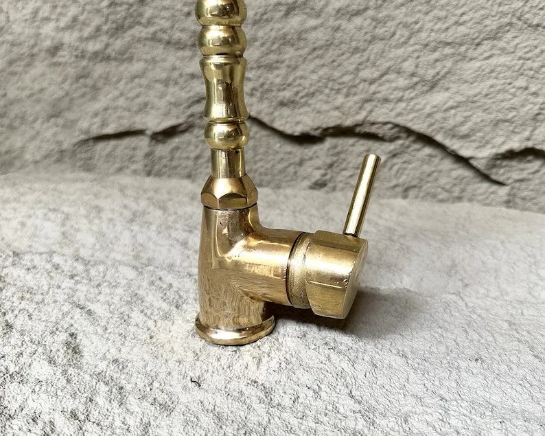 Unlacquered Brass Bathroom Sink Faucet – Solid Brass Mixer Faucet, Single Handle Deck Mount