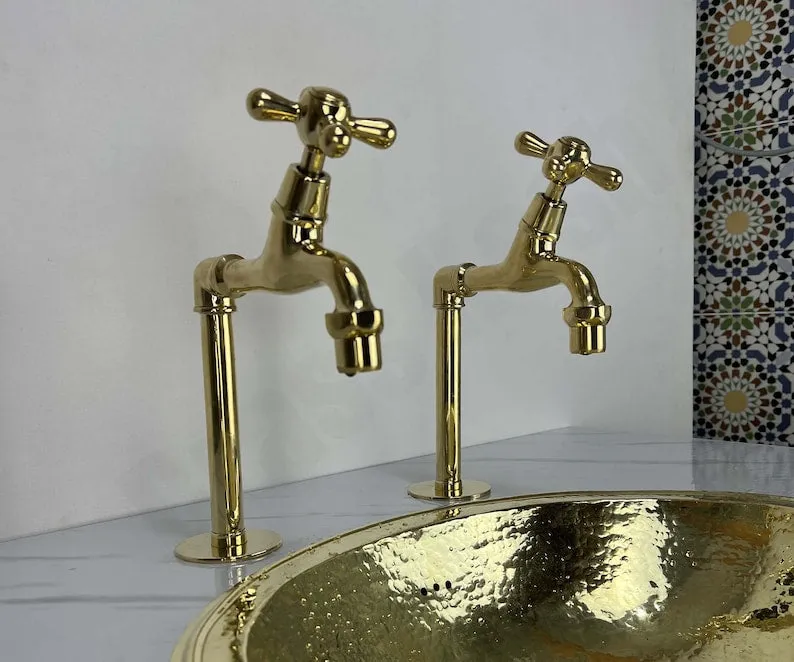 Unlacquered Brass Single Hole Faucet - Dual Hot and Cold Water Handles