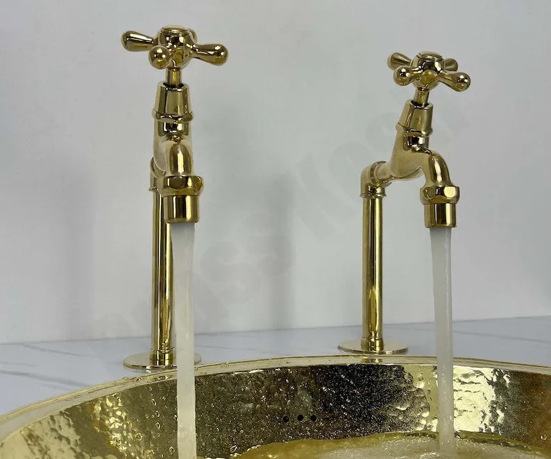 Unlacquered Brass Single Hole Faucet - Dual Hot and Cold Water Handles