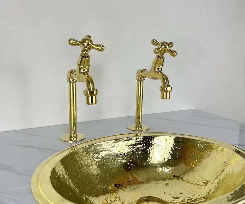 Unlacquered Brass Single Hole Faucet - Dual Hot and Cold Water Handles