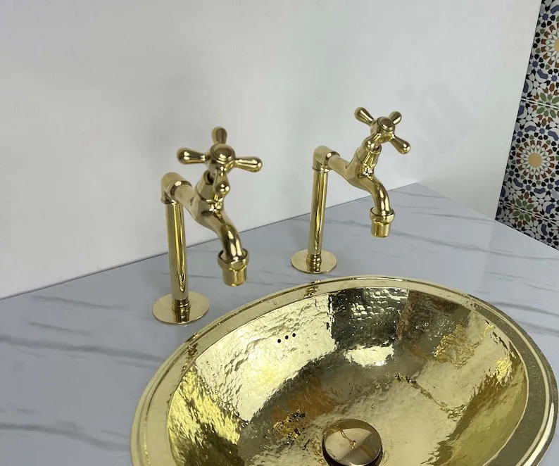 Unlacquered Brass Single Hole Faucet - Dual Hot and Cold Water Handles