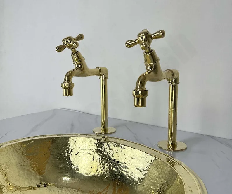 Unlacquered Brass Single Hole Faucet - Dual Hot and Cold Water Handles