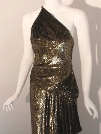 VICKY TIEL 1980s Black and Gold Velvet Gown with High Low Hem