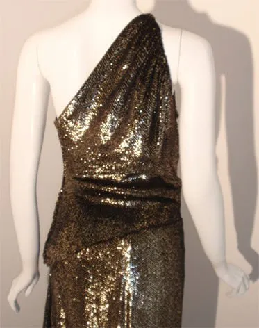 VICKY TIEL 1980s Black and Gold Velvet Gown with High Low Hem