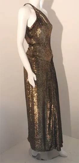 VICKY TIEL 1980s Black and Gold Velvet Gown with High Low Hem