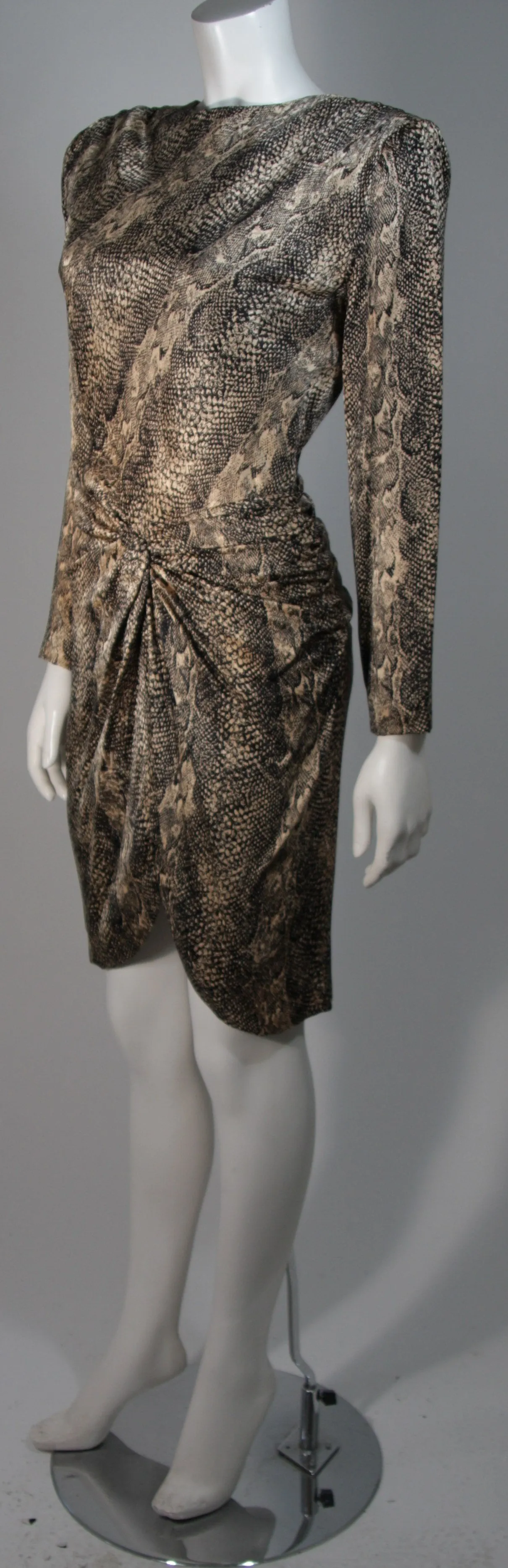 VICKY TIEL Silk Snakeskin Cocktail Dress with Draping Size Small