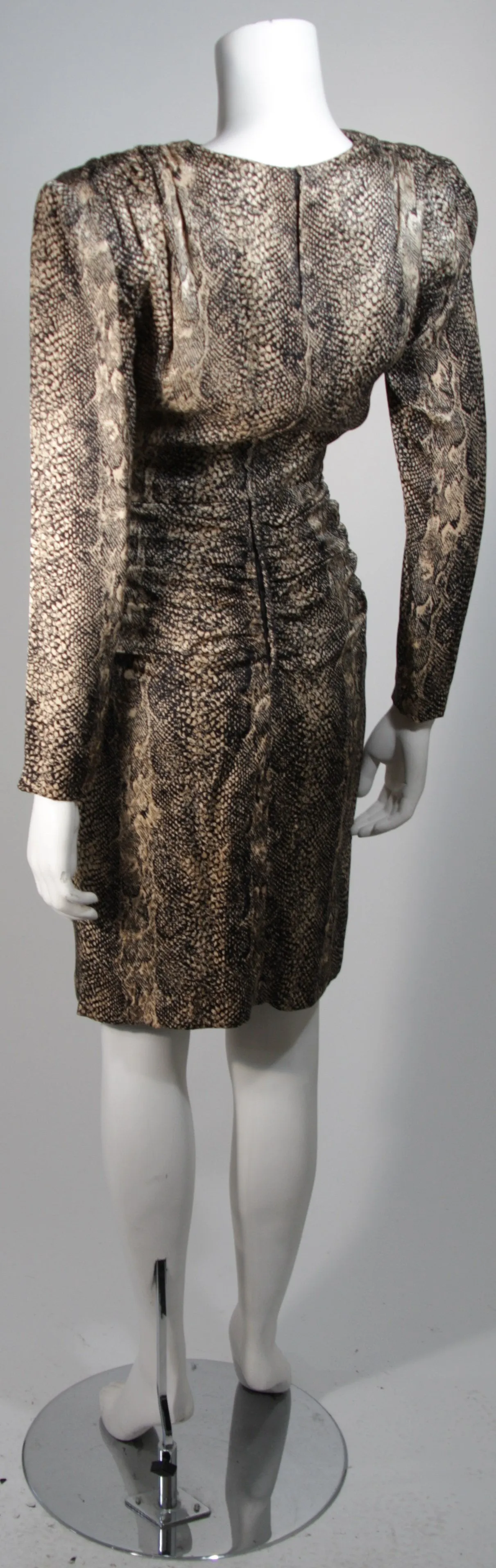 VICKY TIEL Silk Snakeskin Cocktail Dress with Draping Size Small