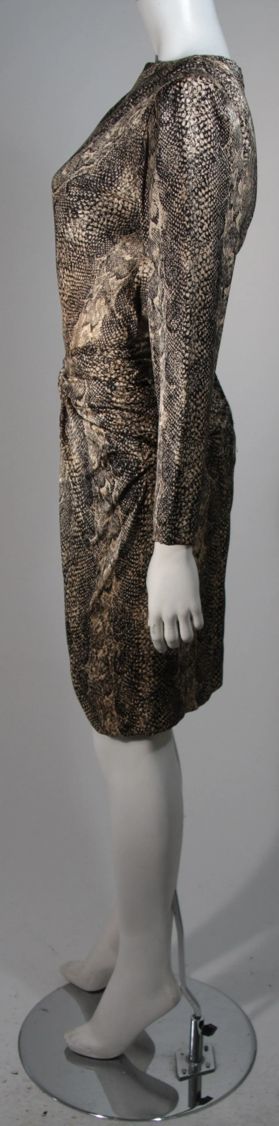 VICKY TIEL Silk Snakeskin Cocktail Dress with Draping Size Small