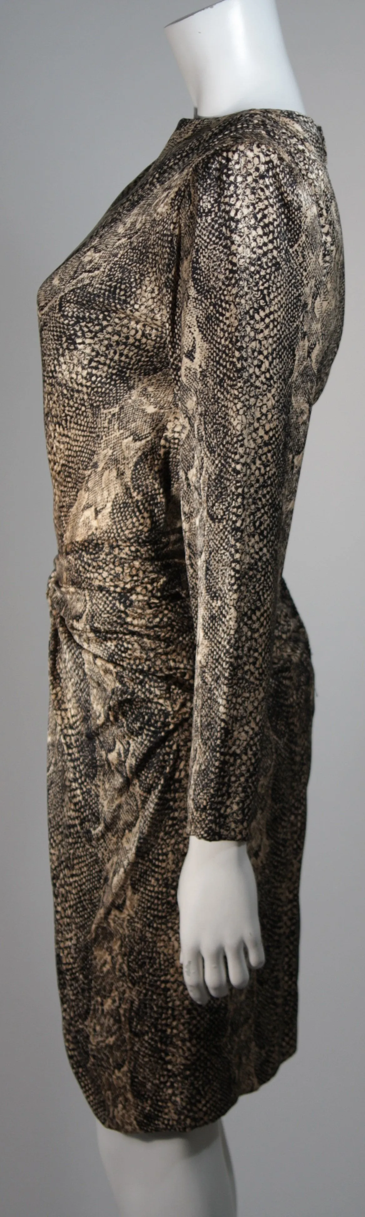 VICKY TIEL Silk Snakeskin Cocktail Dress with Draping Size Small