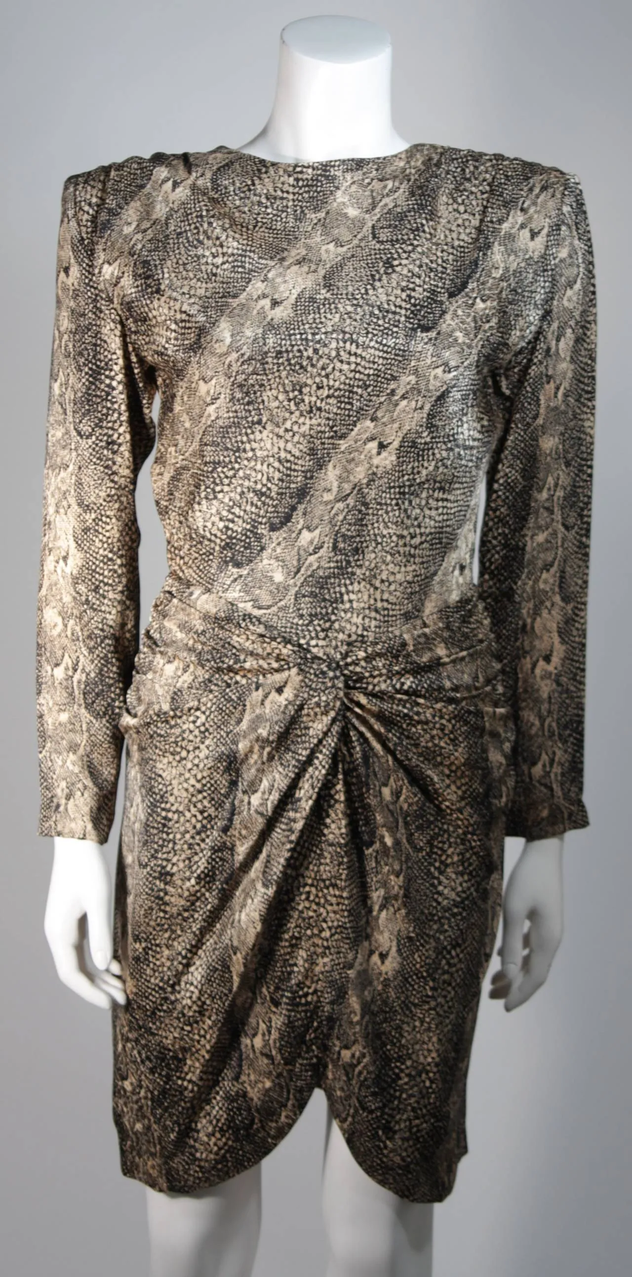 VICKY TIEL Silk Snakeskin Cocktail Dress with Draping Size Small