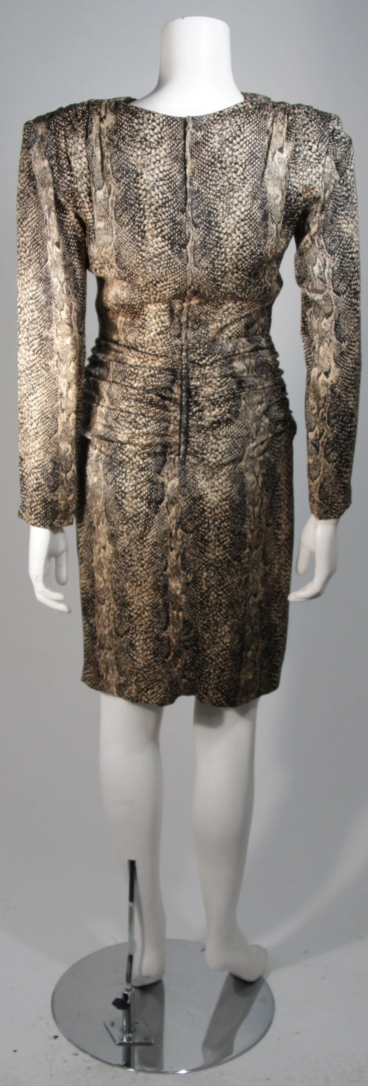 VICKY TIEL Silk Snakeskin Cocktail Dress with Draping Size Small