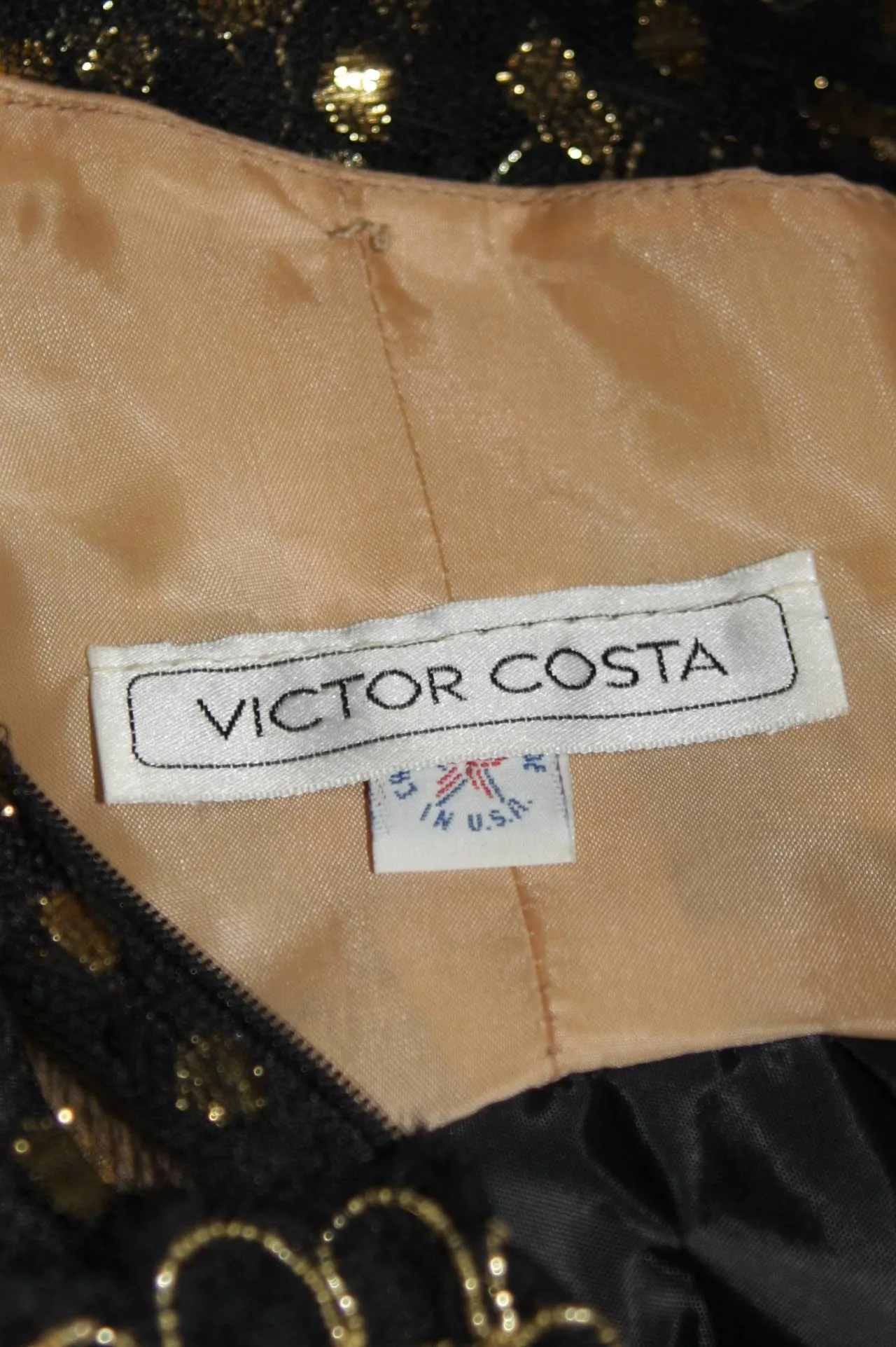 VICTOR COSTA Black with Gold Accents Cocktail Dress Size Small