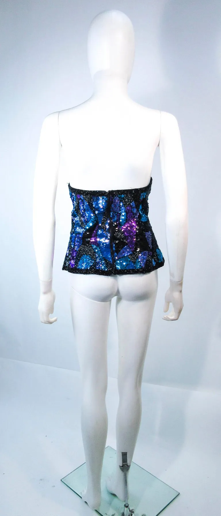 VINTAGE Abstract Blue Purple Lavender Sequin Bustier