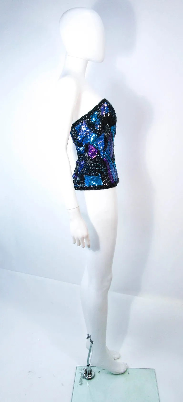 VINTAGE Abstract Blue Purple Lavender Sequin Bustier
