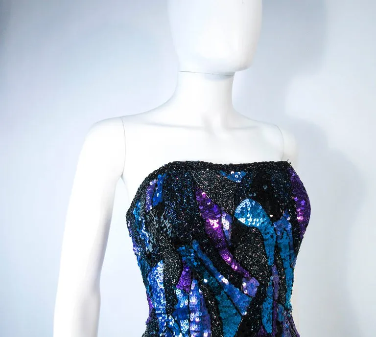 VINTAGE Abstract Blue Purple Lavender Sequin Bustier
