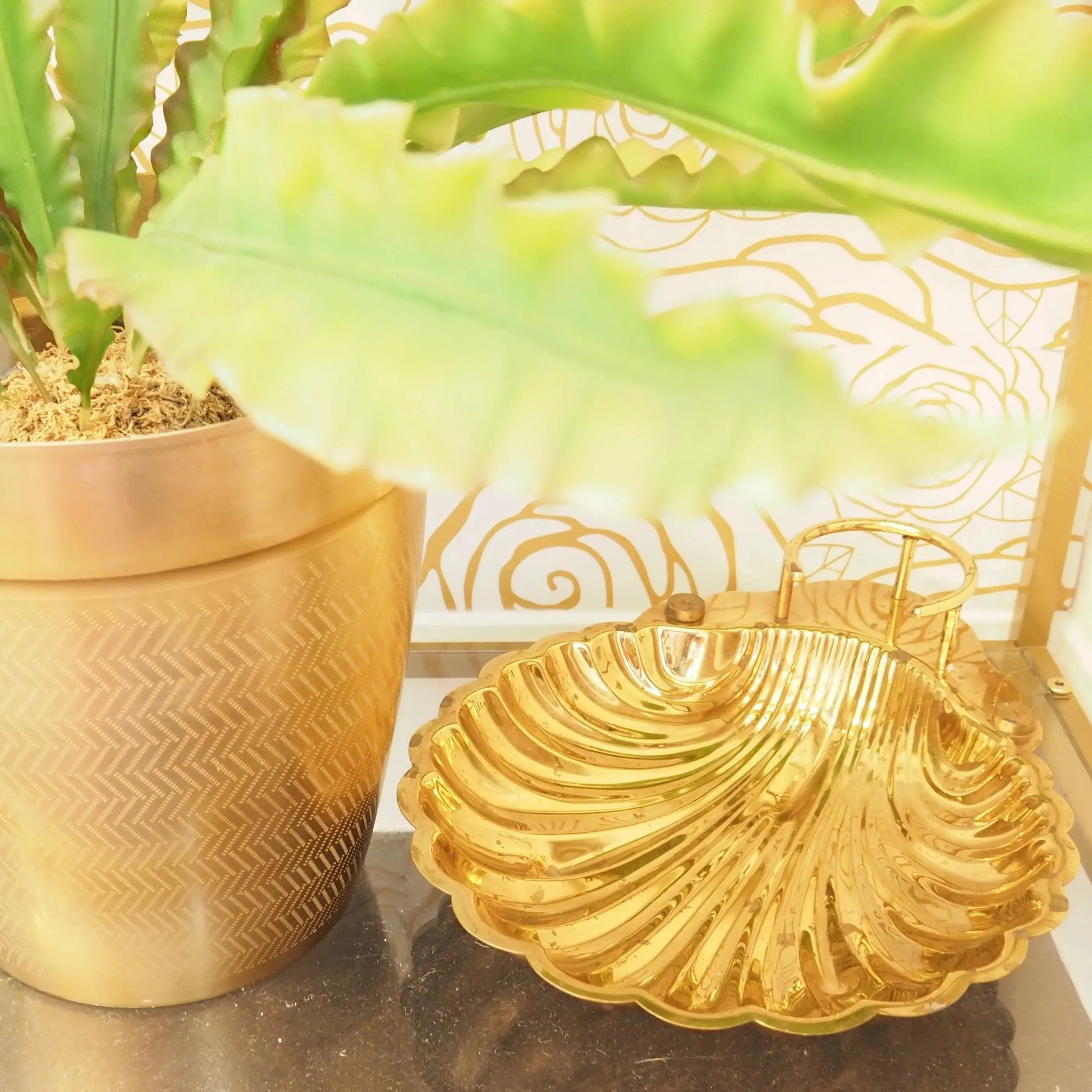 Vintage Brass Sea Shell Trinket Tray - Large