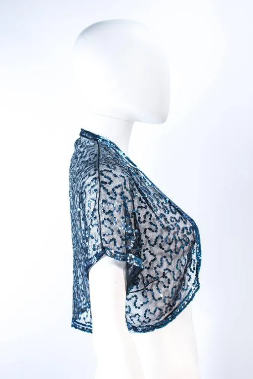 VINTAGE Circa 1930s Blue Sequin and Tulle Bolero Size 2-4