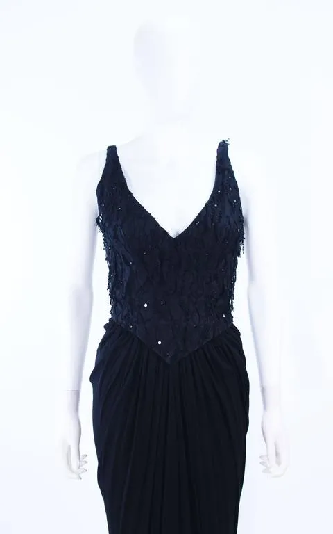 VINTAGE Circa 1960s Black Silk Jersey Gown Size 4