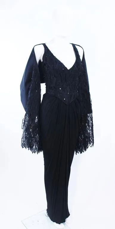 VINTAGE Circa 1960s Black Silk Jersey Gown Size 4