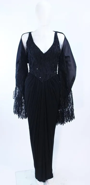 VINTAGE Circa 1960s Black Silk Jersey Gown Size 4