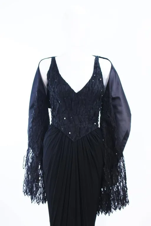 VINTAGE Circa 1960s Black Silk Jersey Gown Size 4