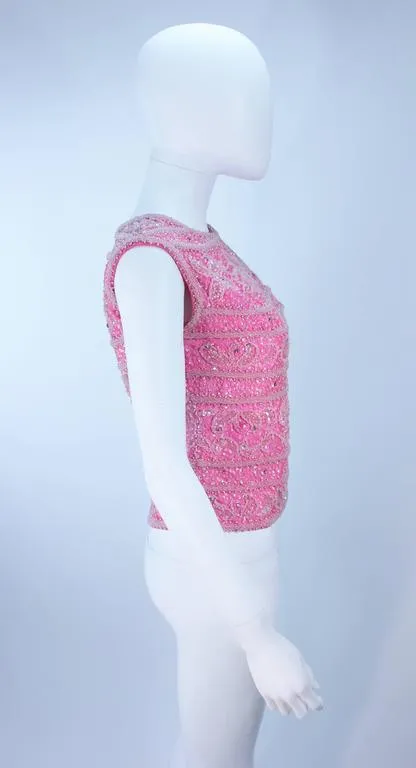 VINTAGE Circa 1960s Pink Beaded Zip Back Blouse Size 6-8