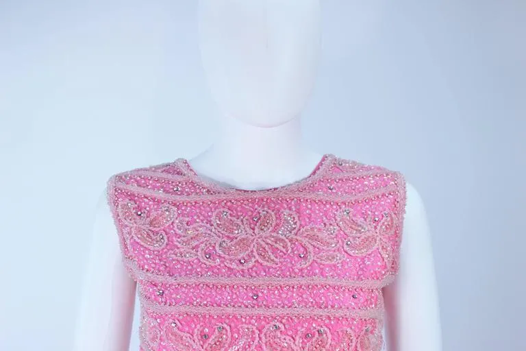 VINTAGE Circa 1960s Pink Beaded Zip Back Blouse Size 6-8