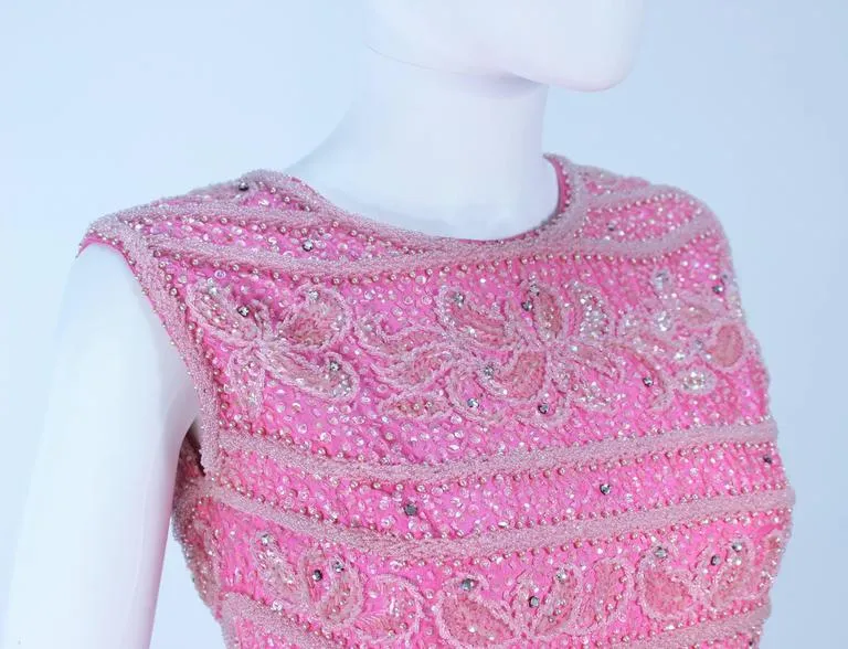 VINTAGE Circa 1960s Pink Beaded Zip Back Blouse Size 6-8