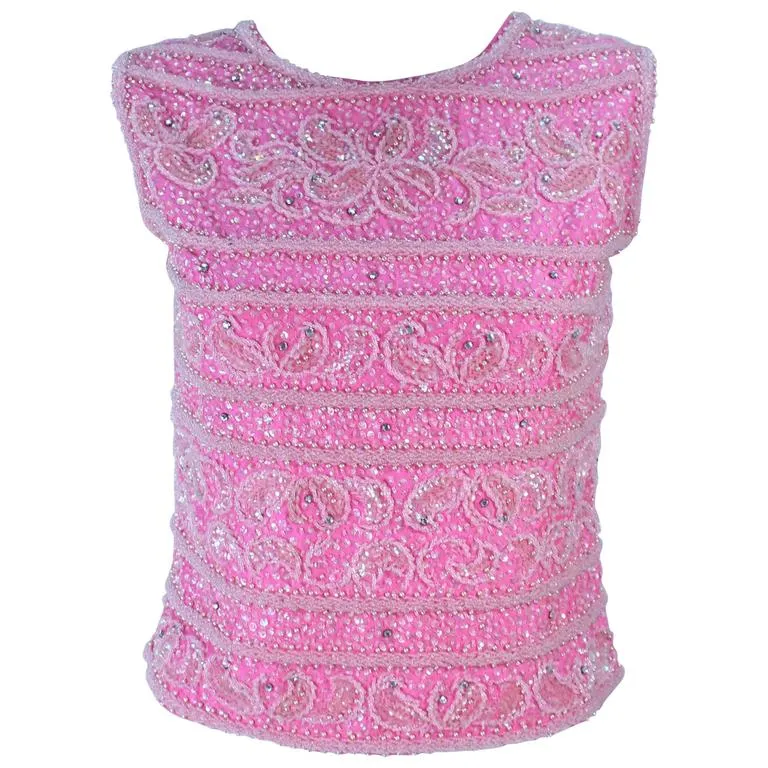 VINTAGE Circa 1960s Pink Beaded Zip Back Blouse Size 6-8