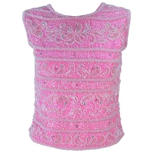VINTAGE Circa 1960s Pink Beaded Zip Back Blouse Size 6-8