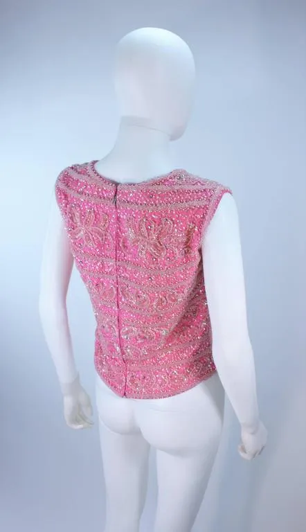 VINTAGE Circa 1960s Pink Beaded Zip Back Blouse Size 6-8