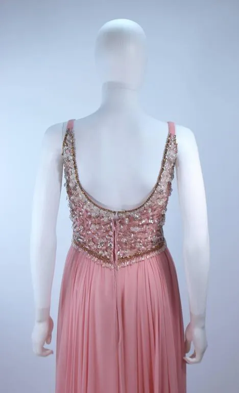 VINTAGE Circa 1960s Pink Gown, Embellished Bodice Size 4