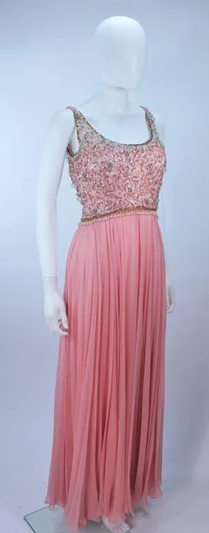 VINTAGE Circa 1960s Pink Gown, Embellished Bodice Size 4
