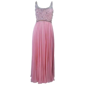 VINTAGE Circa 1960s Pink Gown, Embellished Bodice Size 4