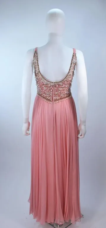VINTAGE Circa 1960s Pink Gown, Embellished Bodice Size 4