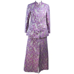 VINTAGE Circa 1960s Purple Wool Metallic Maxi Skirt Set Size 10