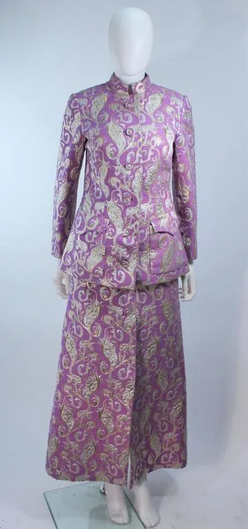 VINTAGE Circa 1960s Purple Wool Metallic Maxi Skirt Set Size 10