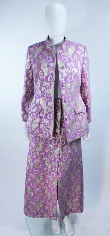 VINTAGE Circa 1960s Purple Wool Metallic Maxi Skirt Set Size 10