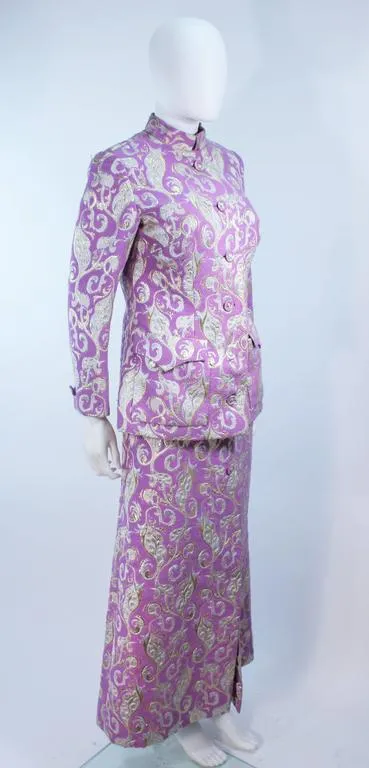 VINTAGE Circa 1960s Purple Wool Metallic Maxi Skirt Set Size 10