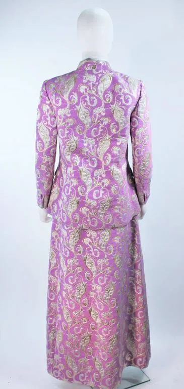 VINTAGE Circa 1960s Purple Wool Metallic Maxi Skirt Set Size 10