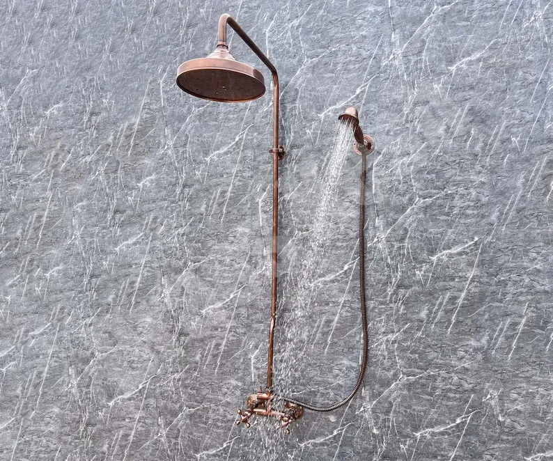 Vintage Copper Shower System - Copper Rain Showerhead with Handheld - Perfect for Outdoor Showers