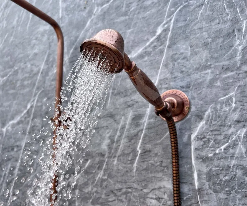 Vintage Copper Shower System - Copper Rain Showerhead with Handheld - Perfect for Outdoor Showers