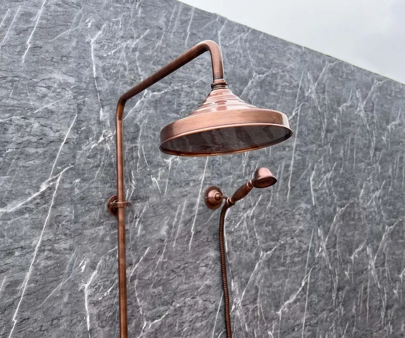 Vintage Copper Shower System - Copper Rain Showerhead with Handheld - Perfect for Outdoor Showers