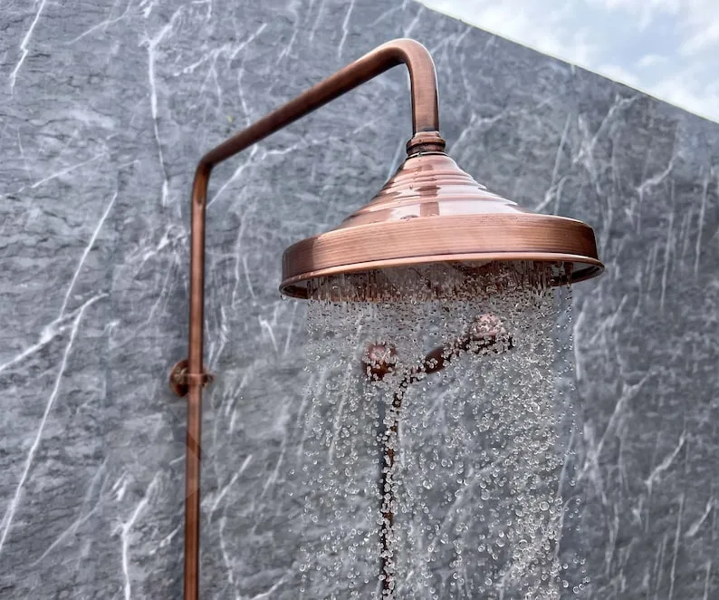 Vintage Copper Shower System - Copper Rain Showerhead with Handheld - Perfect for Outdoor Showers